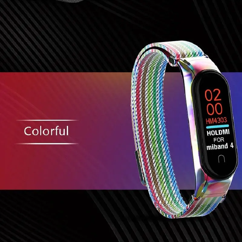 Ремешок для фитнес-браслета Boorui для Xiaomi Mi Band 5 и 6 радужная миланская петля - фото 4