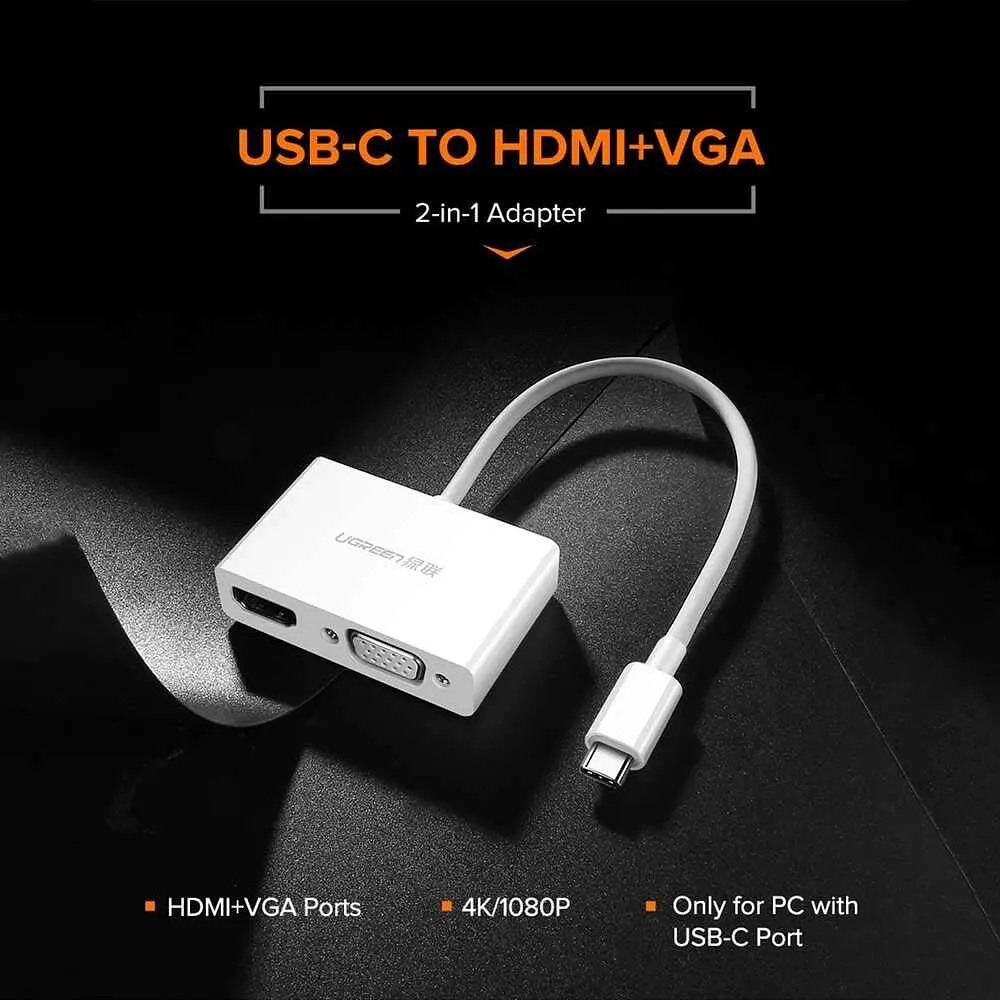 USB-хаб UGREEN USB Type C to HDMI + VGA Converter (White) (UGR-30843) - фото 5