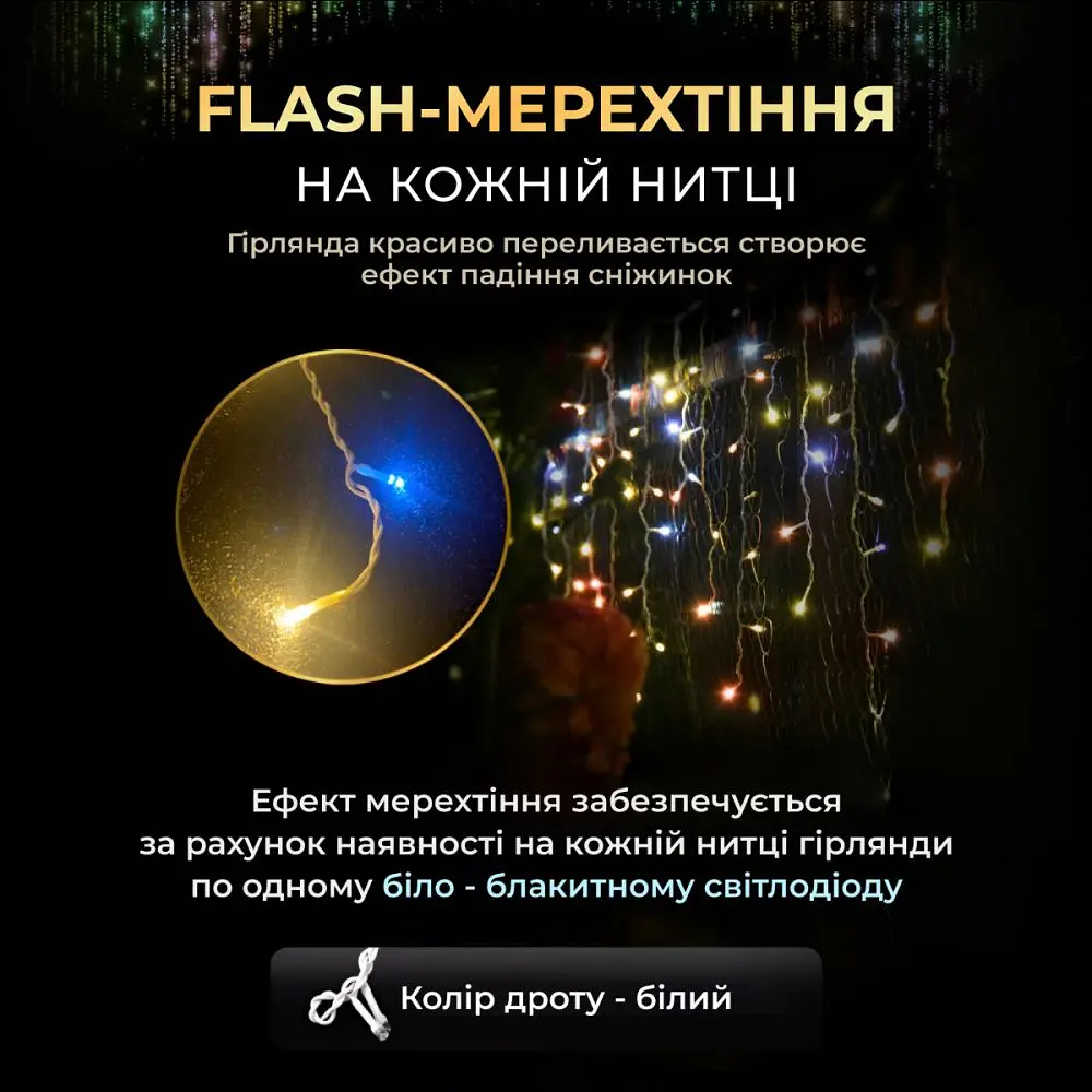 Гірлянда Бахрома вулична 405 LED 25 метрів від мережі, мультиколор - фото 2