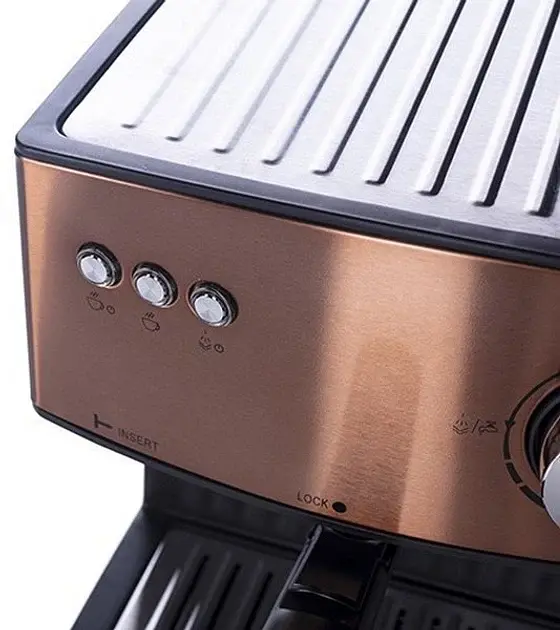 Кофеварка рожковая кофемашина Adler AD 4404 капучинатор стильная 15 Бар 850 Вт золото - фото 2