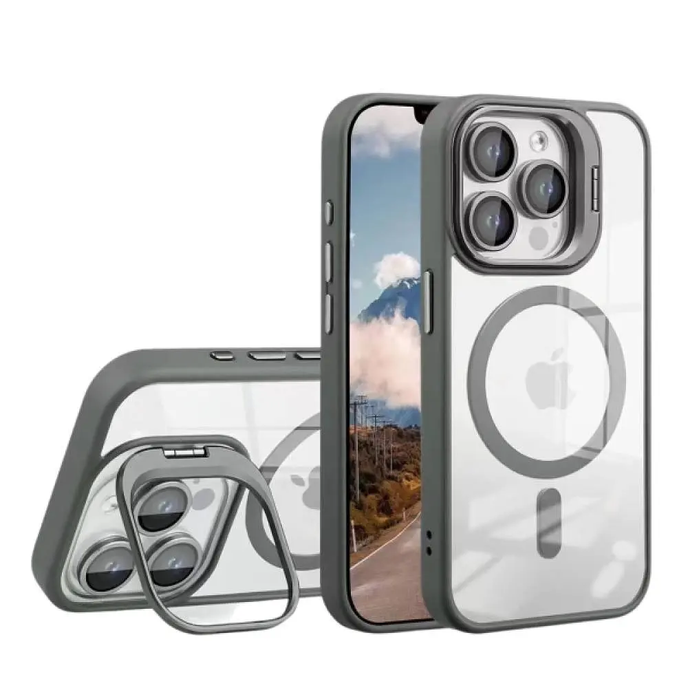 Чохол із підставкою MagSafe TPU PC Metal Stand Case Apple iPhone 15 Pro Grey