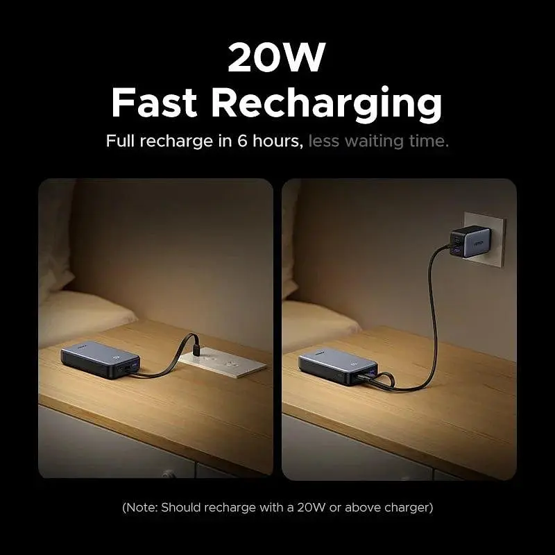 Повербанк Ugreen PB505 20000 mah 22.5 W з вбудованим кабелем Type-C LED дисплеєм та швидкою зарядкою - фото 9