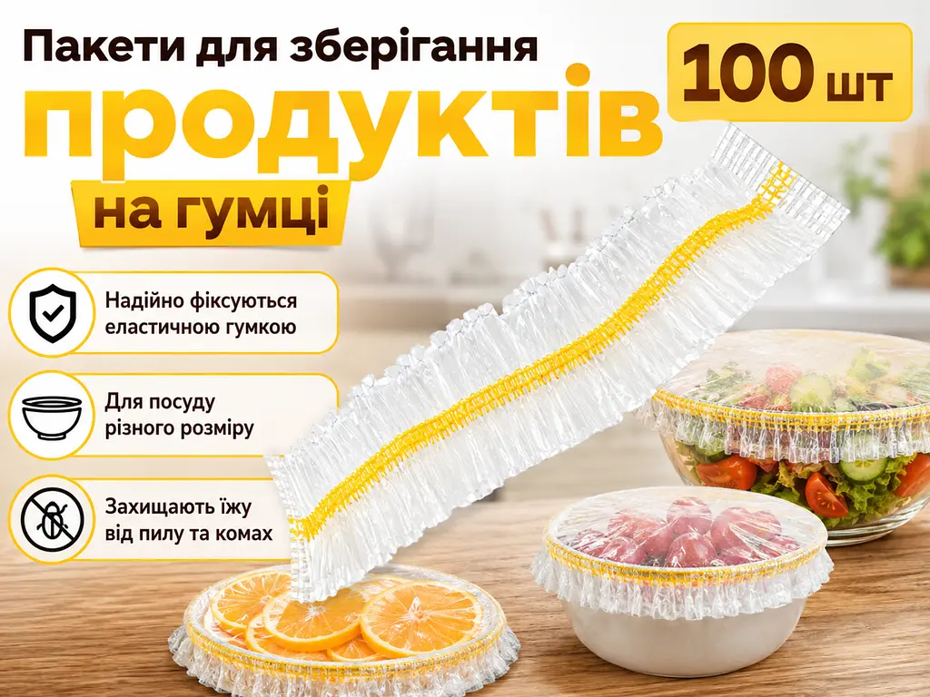Пакети для зберігання продуктів на гумці, 100 шт. - фото 3