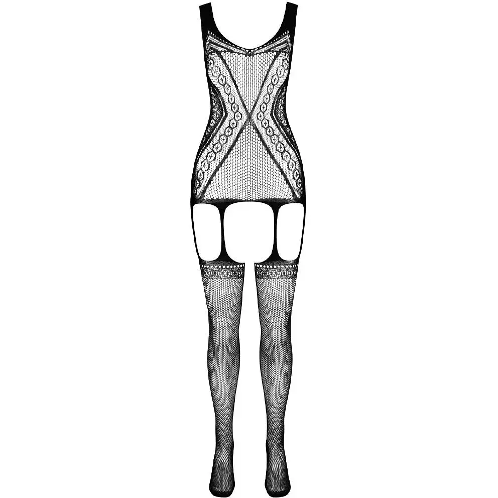Бодістокінг Passion ECO BS007 Black, з доступом, силуетний малюнок, імітація підв’язок - фото 3