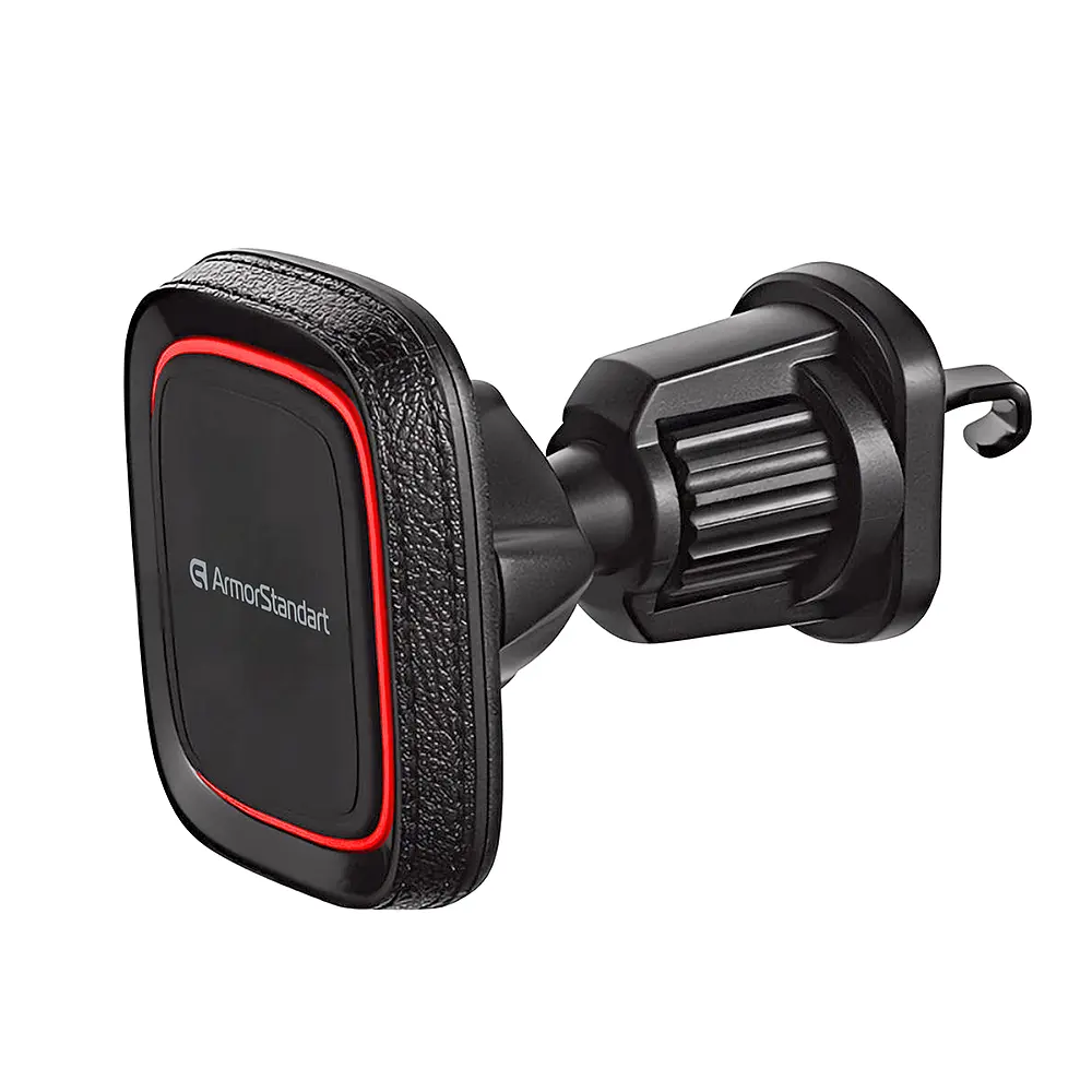 Автотримач магнітний ArmorStandart DriveEasy Airvent Leather, чорний, автомобільний тримач телефону на дефлектор вентиляції, магнітне кріплення, універсальний, гачок-фіксатор, поворот на 360°, для будь-якого смартфона, (ARM89001) - фото 2