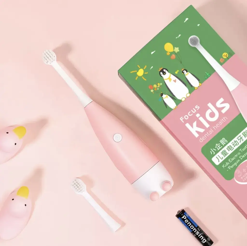 Дитяча електрична зубна щітка Пінгвінчик Focus Kids. Рожева - фото 4