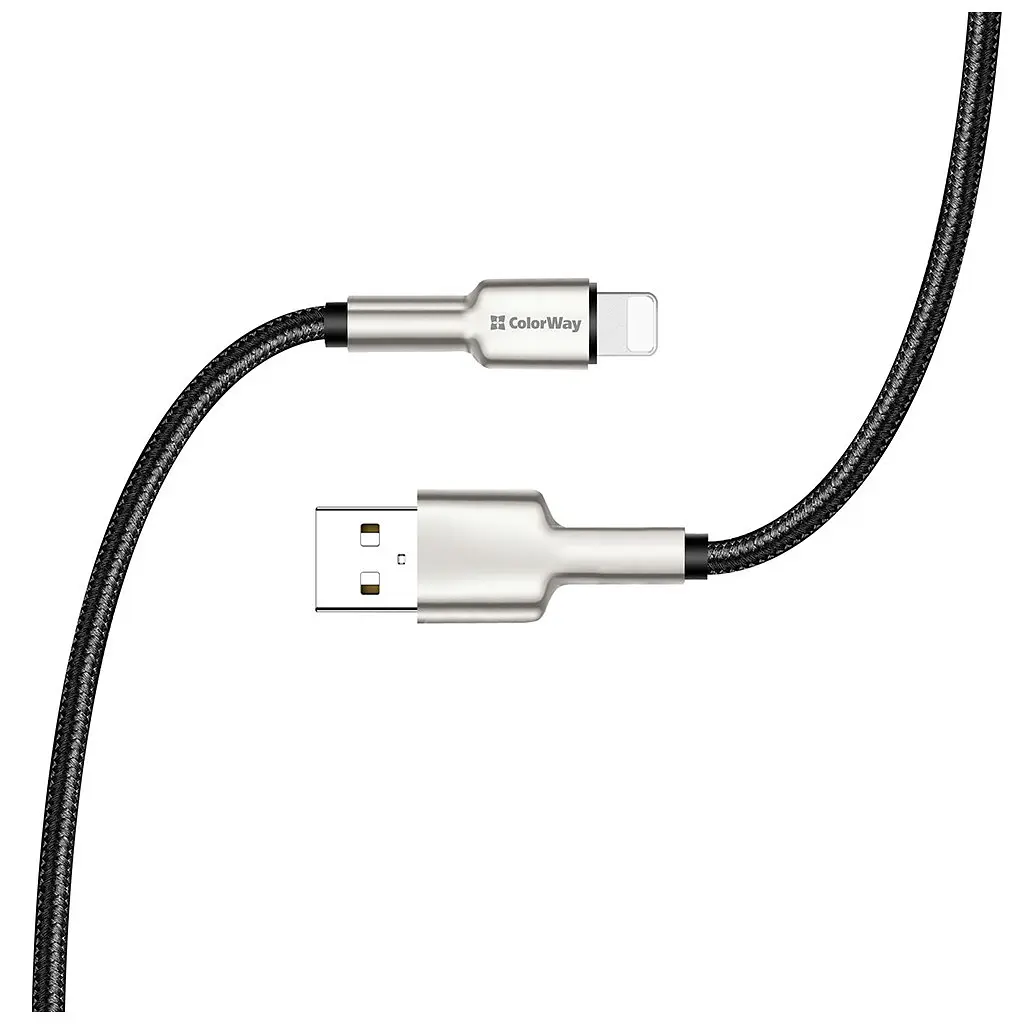 Дата кабель USB 2.0 AM to Lightning 1.0m head metal black ColorWay (CW-CBUL046-BK) - фото 6