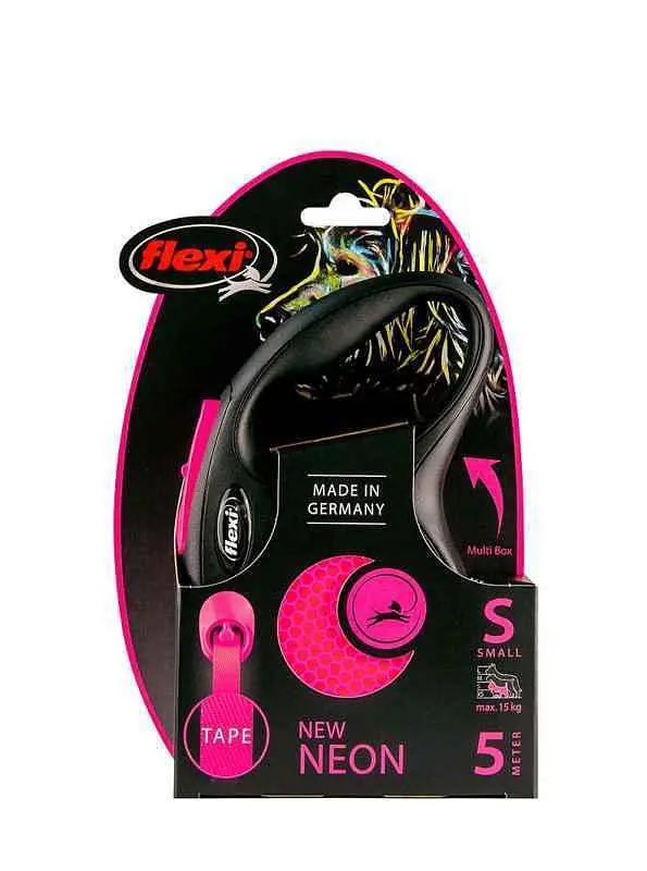 Повідець-рулетка Flexi New Neon для собак що світиться в темряві стрічка S рожевий - фото 2