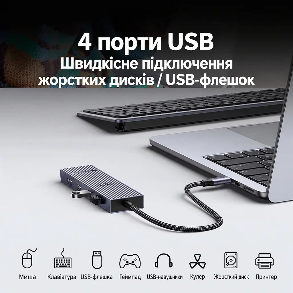 Док-станція USB-C UGREEN Revodok CM880 7 в 1 HDMI до 4K 60 Гц DisplayPort сірий (55610) - фото 6