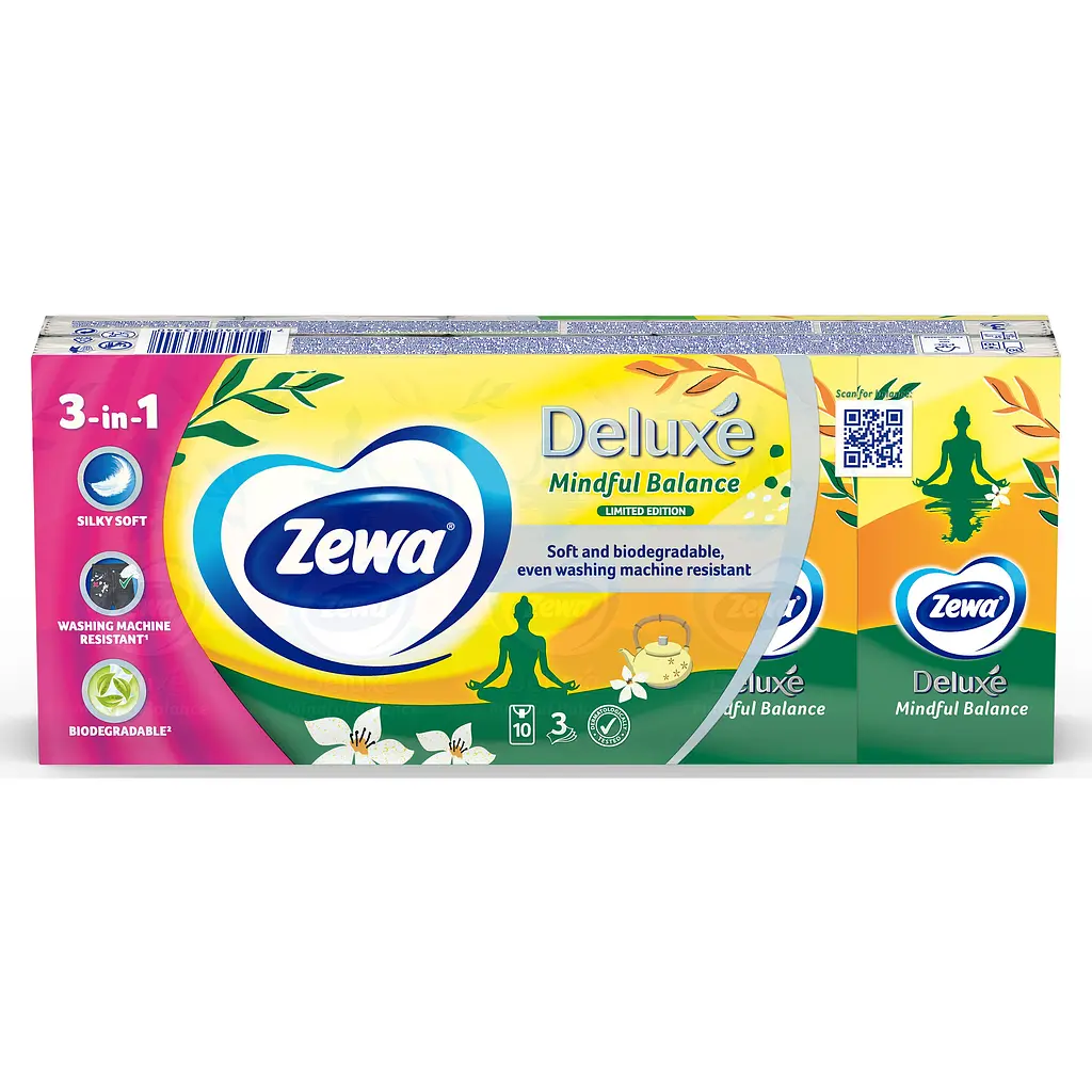 Хусточки носові Zewa Deluxe Mindful Balance тришарові 10 п x 10 шт. - фото 2