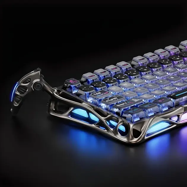 Ігрова бездротова механічна клавіатура Gravastar Mercury K1 Pro TKL Cyberpunk / Три режими підключення / Kailh Speedy Mint / Grey - фото 4