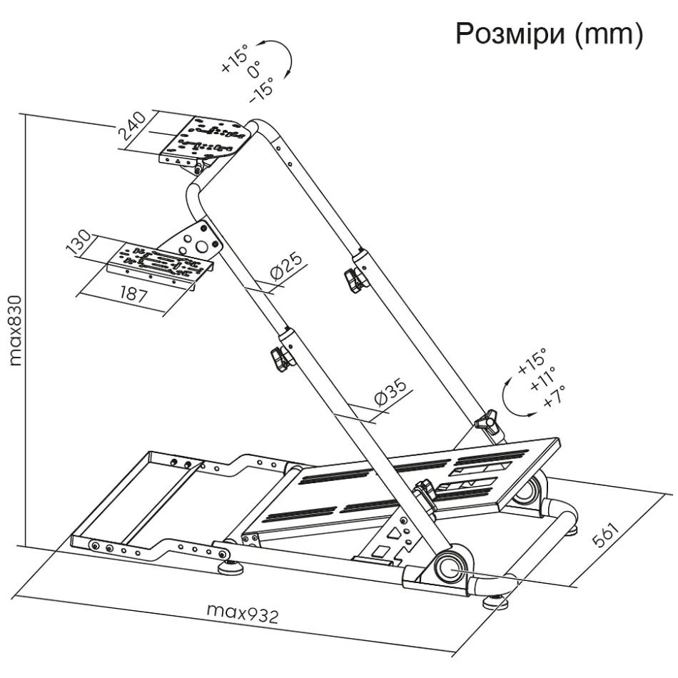 Стійка гоночного симулятора AGN з кріпленням для керма, педалей та коробки передач чорна - фото 3