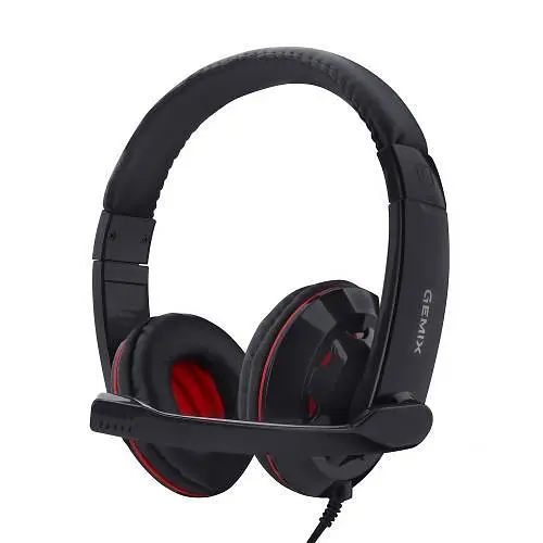 Навушники Gemix HP-220MV, чорний/Red, 2 x Mini jack (3.5мм), накладні, регулятор гучності, кабель 1.8 м