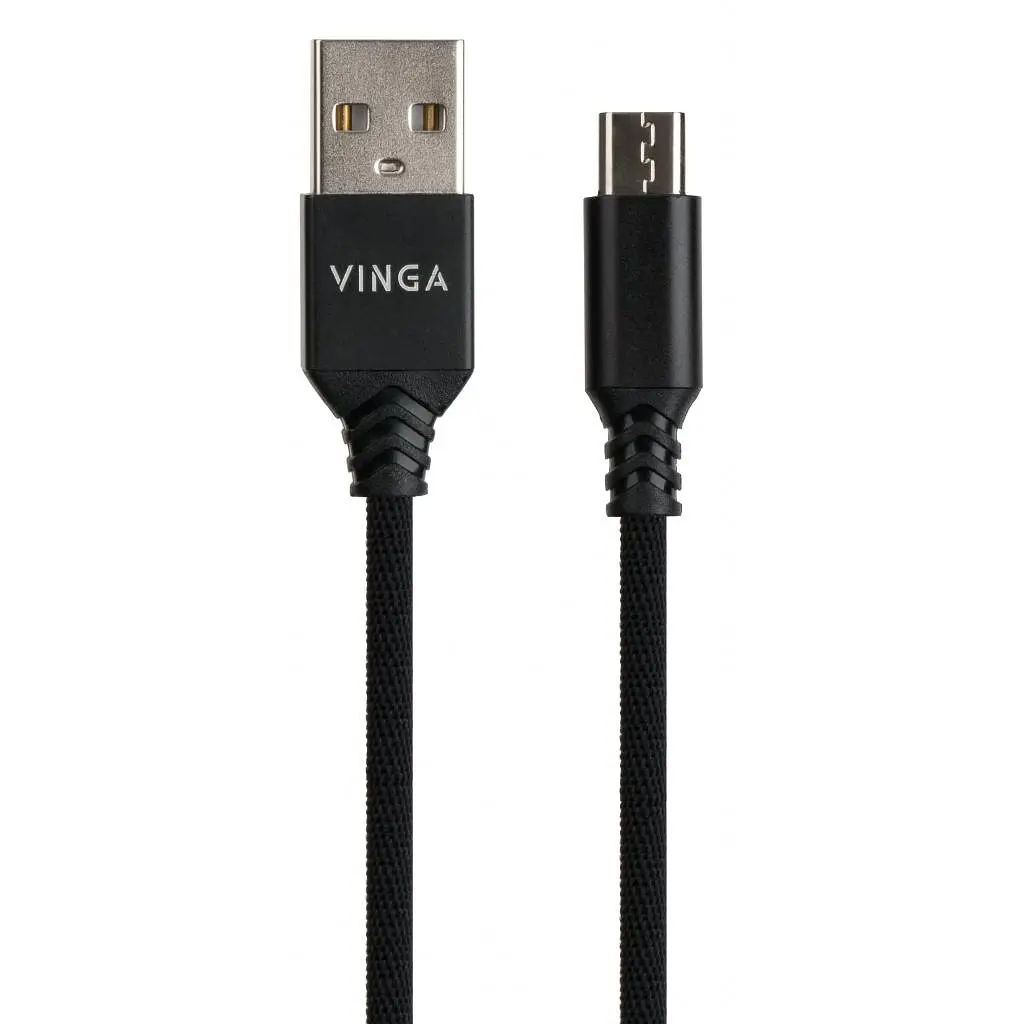 Дата кабель USB 2.0 AM to Micro 5P nylon 1m black Vinga (VCPDCMBN21BK) - фото 2