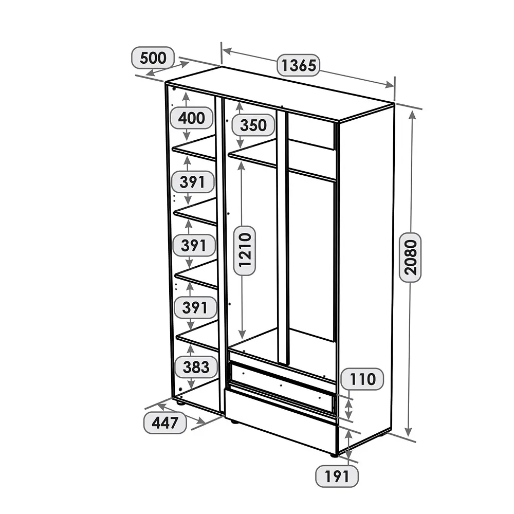 Шафа тридверна Еверест ШЛ-3 Лайт Дуб Крафт білий (DTM-071085) - фото 6