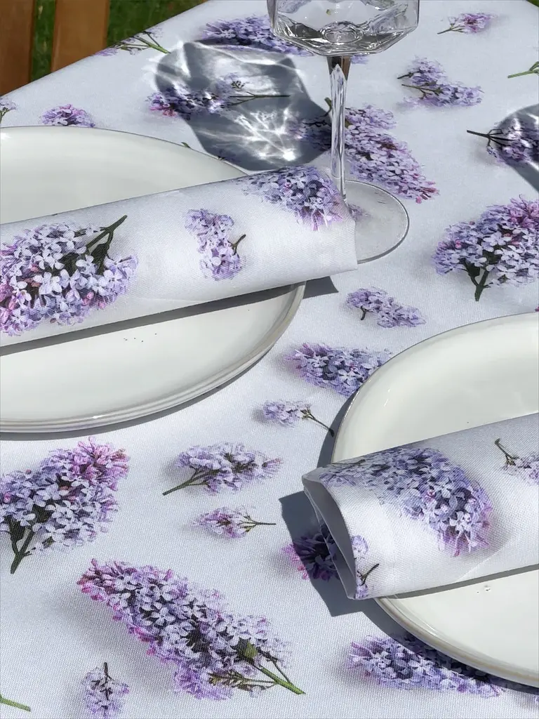 Водоотталкивающая Скатерть с 3D принтом Сирень 120х100 см (+ 2 салфетки 30х40) Сиреневый - фото 4
