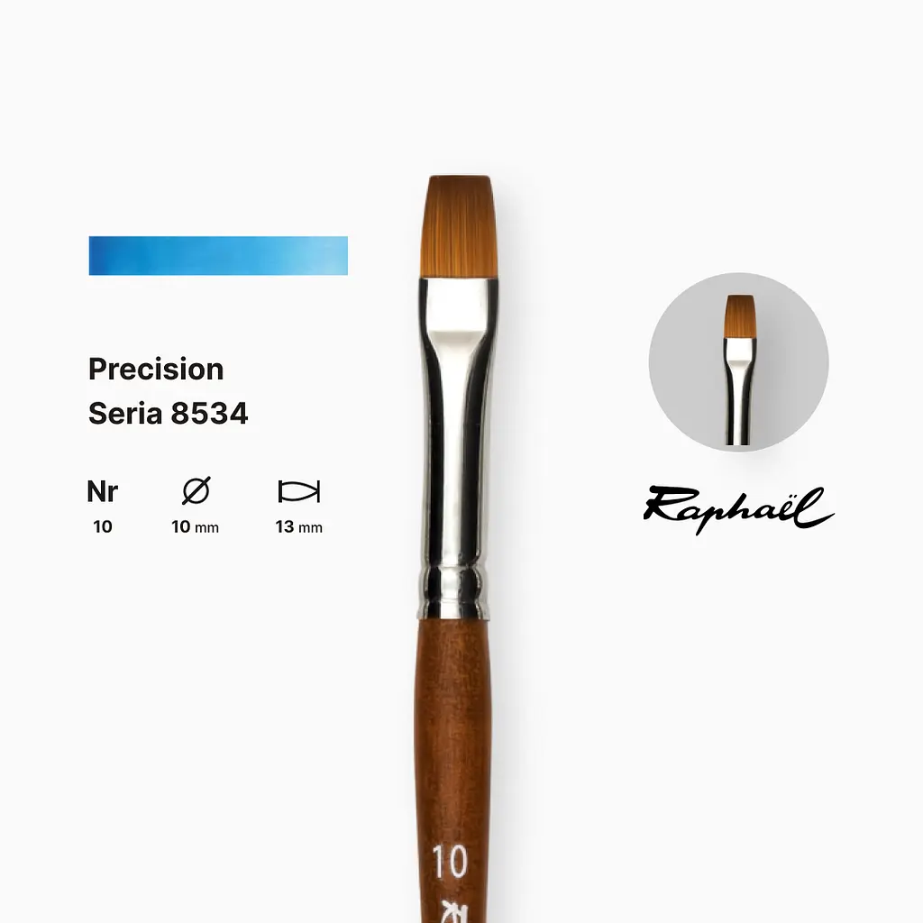 Пензель синтетика плоска (імітація соболя) Raphael Precision, №10, коротка ручка - фото 2
