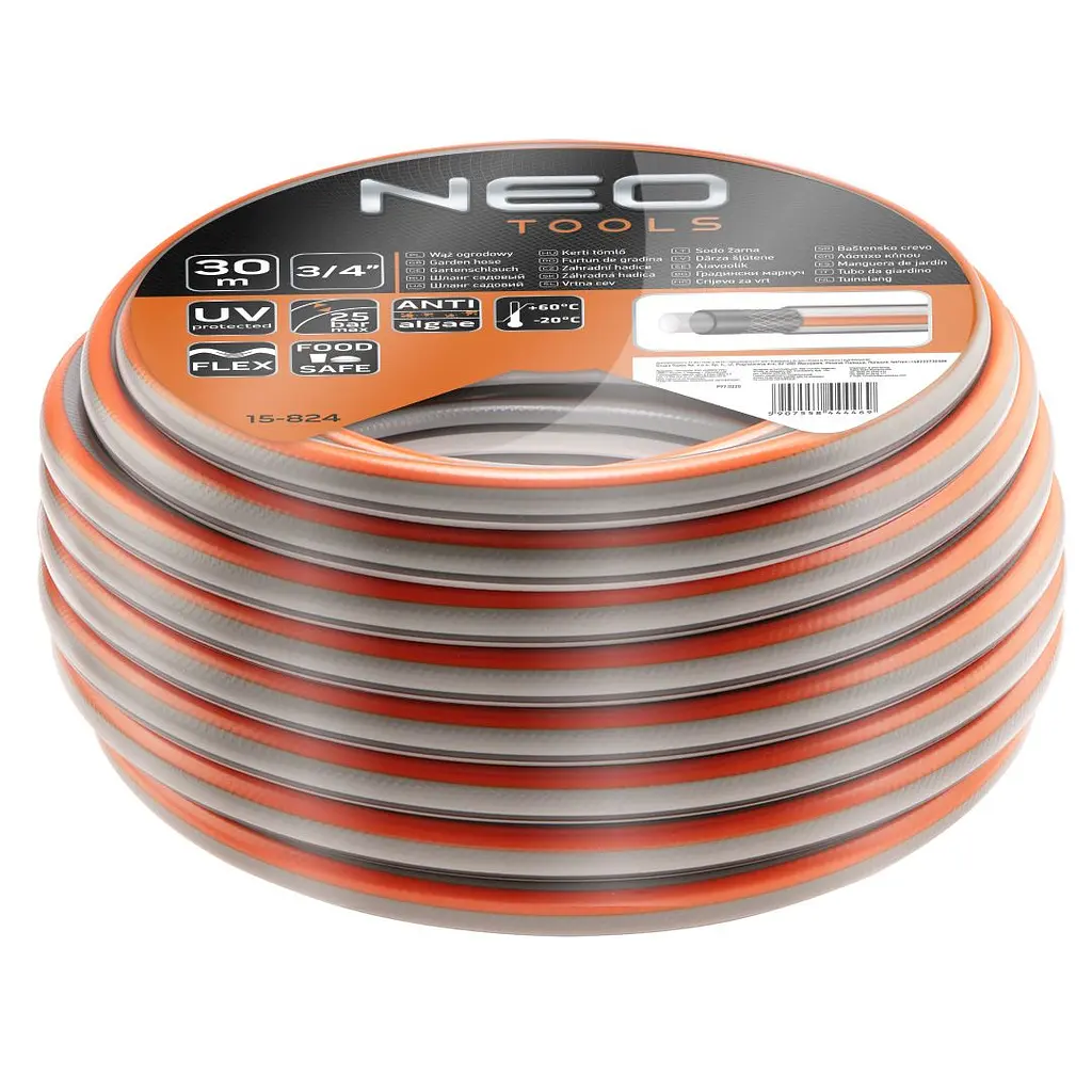 Шланг садовий Optima, 3/4", 30м, 4 шари, до 25бар, -20…+60°C Neo Tools sad0001905 - фото 2