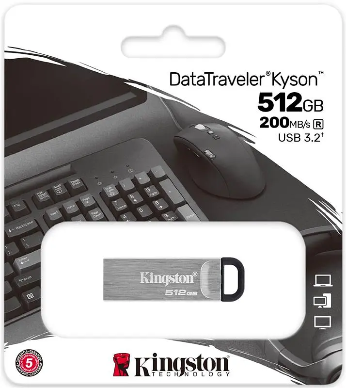 Флэш-накопитель USB3.2 512GB Kingston DataTraveler Kyson Silver/Black (DTKN/512GB) - фото 3