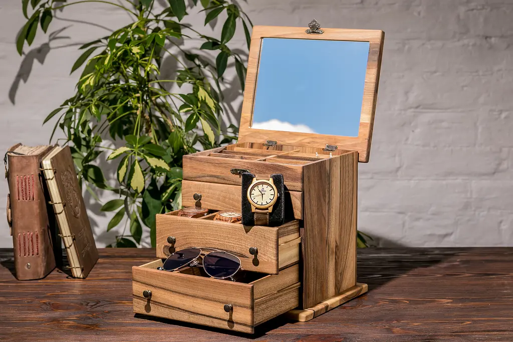 Шкатулка для украшений EcoWalnut с деревянной крышкой и зеркалом M (EB-11.2) - фото 5