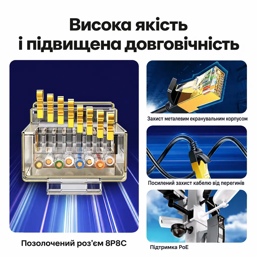 Мережевий кабель Ethernet UGREEN NW107 15 м патч-корд RJ45 штекер на RJ45 штекер Cat 7 до 10 Гбіт/с 600 МГц з екрануванням F/FTP з підтримкою PoE жили з чистої міді чорний (11274) - фото 4
