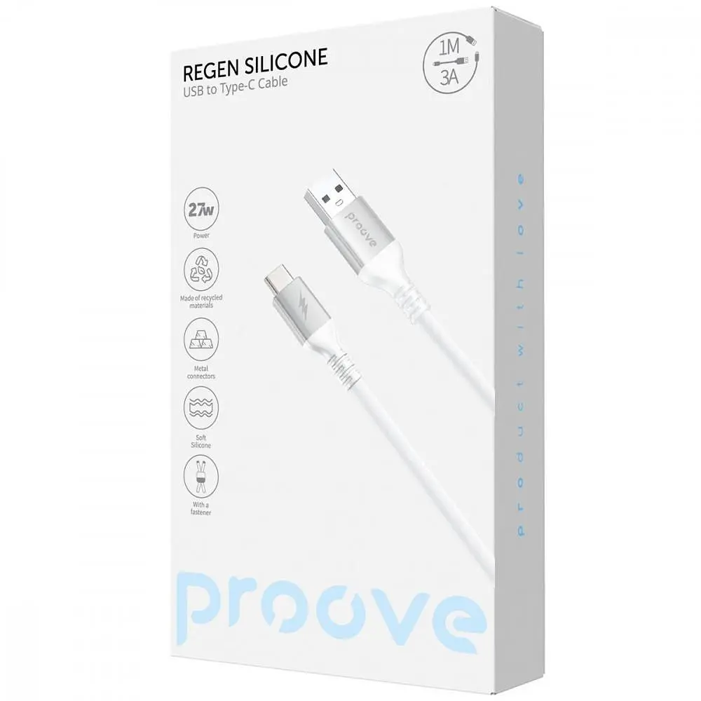 Кабель Proove ReGen Silicone USB to Type-C 3A (1m) white (CCRS27001202) - фото 2