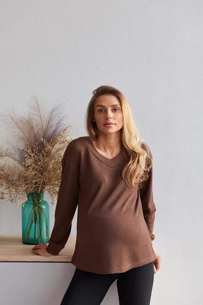 Жіночий трикотажний лонгслів для вагітних Wien розмір XXL-3XL (50-52) Lullababe Шоколадний - фото 6