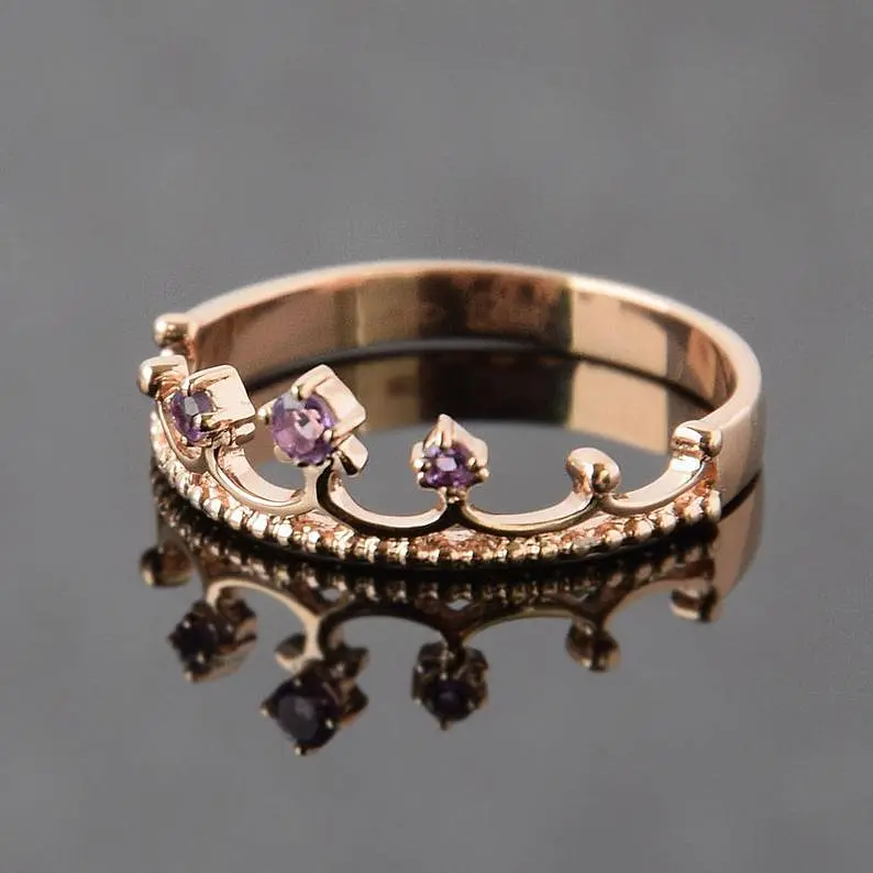 Каблучка корона з червоного золота з аметистами 21 K-0095 - фото 2