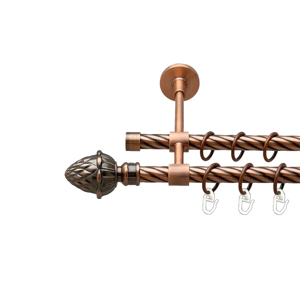 Карниз Orvit Цинара металевий дворядний закритий скручена труба кільце металеве Мідь 16\16 мм 240 см (00-00025385)