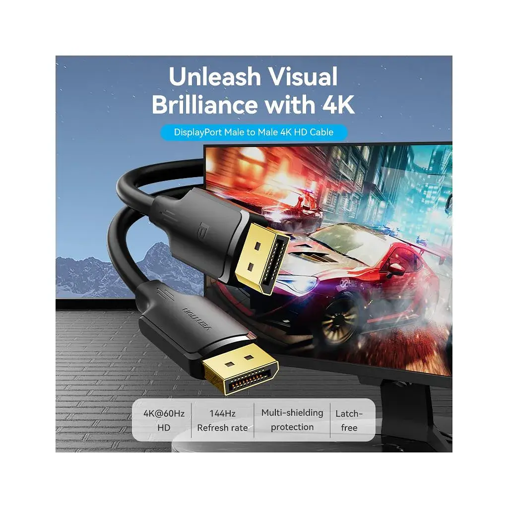 Кабель мультимедійний DisplayPort M to DisplayPort M 1.0m 4K60Hz black Vention (HAKBF) - фото 2