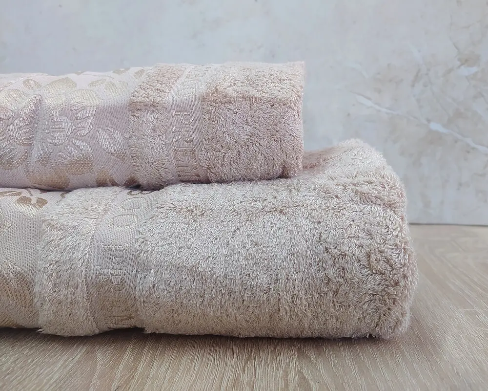 Набір турецьких бамбукових махрових рушників Cestepe 50х90+70х140 Bamboo Cicek Bej - фото 2
