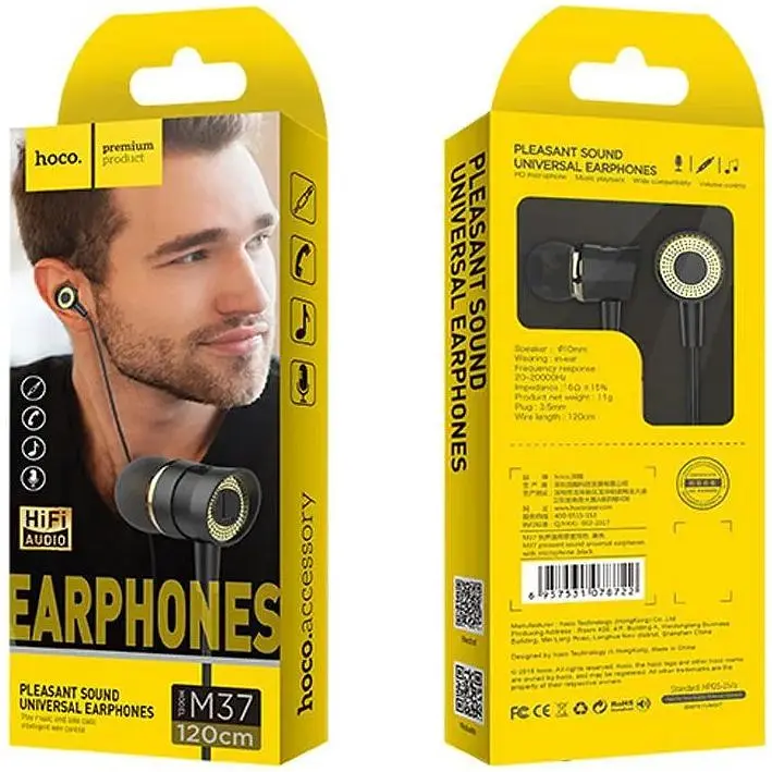 HF Hoco M37 Black + mic + button call answering - фото 3
