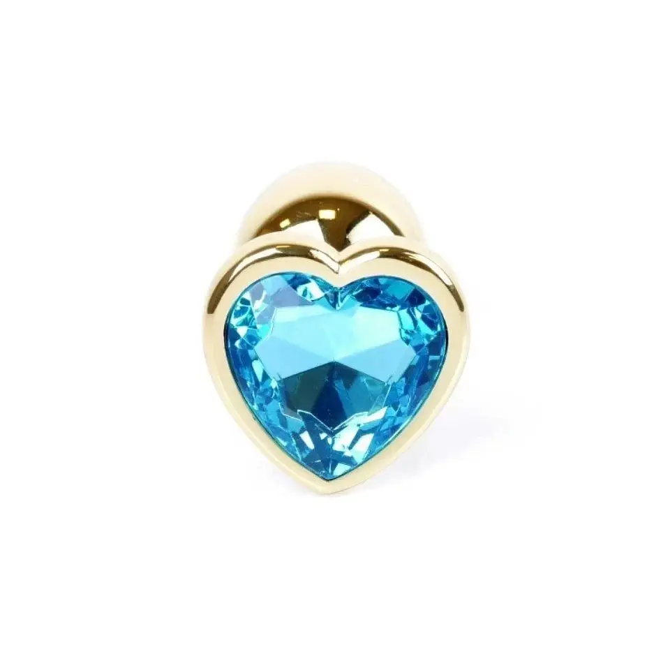 Анальна пробка з кристалом B-Series Jewellery Gold Heart Plug Light Blue, 7х2,7 см, блакитний - фото 2