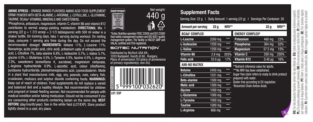 Амінокислоти Scitec Nutrition Ami-NO Xpress Апельсин-манго 440 г - фото 2