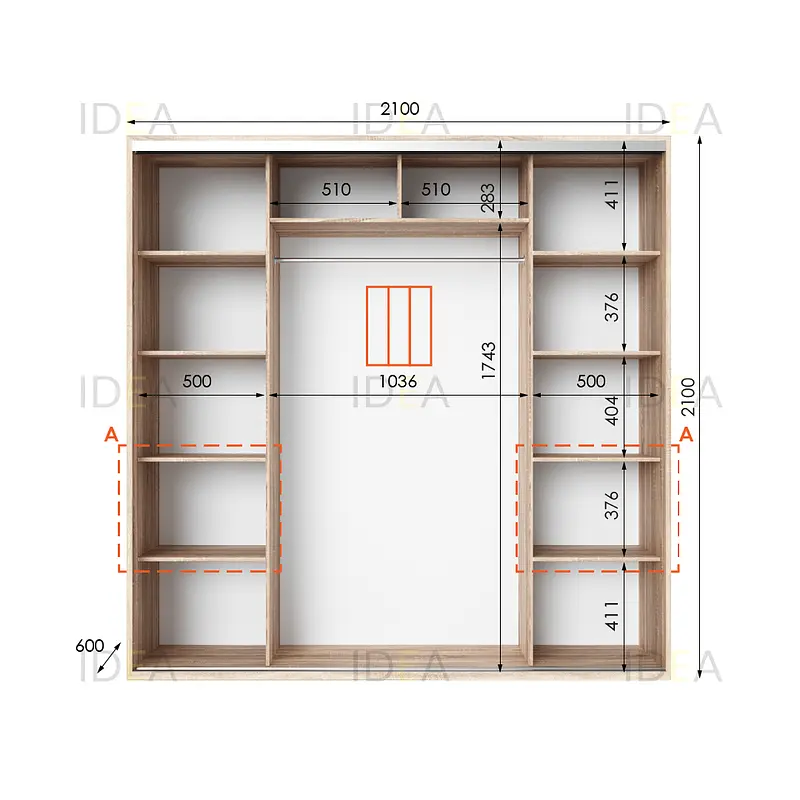 Шафа-купе Idea серія 7 210 x 60 x 210 см Дуб сонома Дзеркало - фото 2