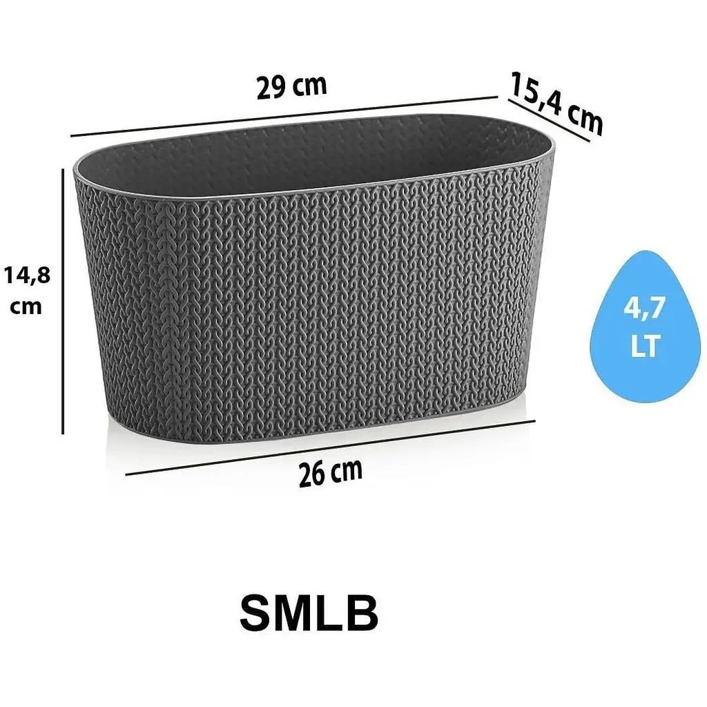 Вазон для квітів балконний Serinova Sumela з дренажем 4.7 л антрацит (20-SMLB01102-200100) - фото 3