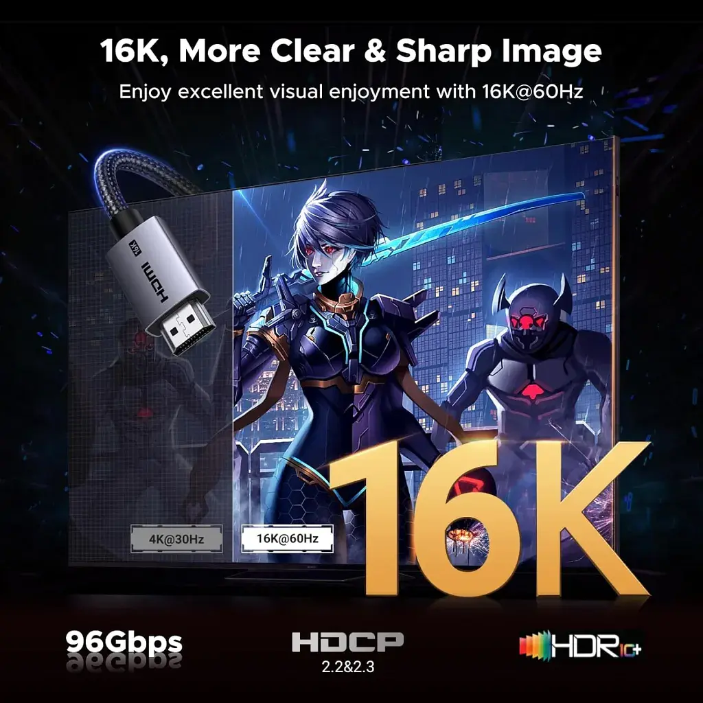 Кабель мультимедійний HDMI M to HDMI M 2.0m V2.2 16K60Hz 96Gbps braided black Ugreen (65900) - фото 2