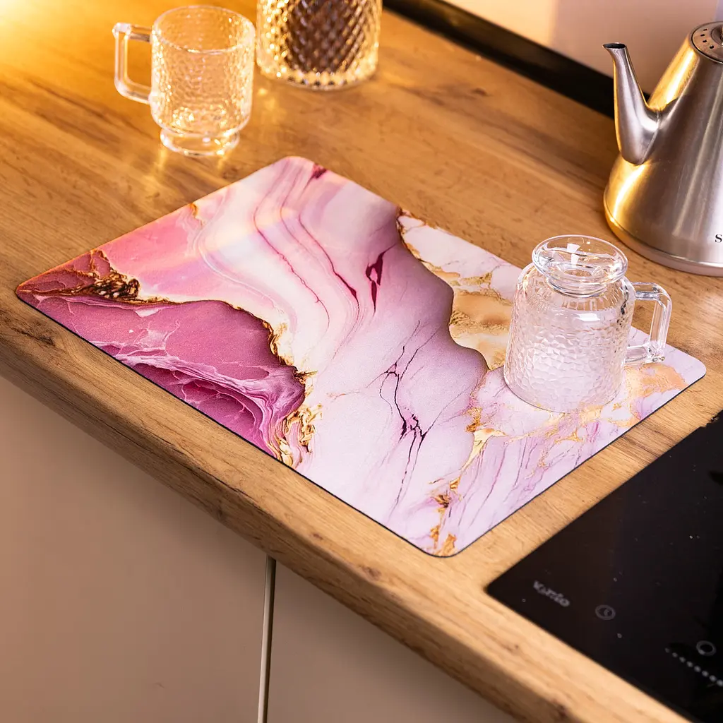 Диатомитовый коврик на кухню для сушки посуды 30×40 (см) моющий влагопоглощающий коврик на столешницу для посуды Розовый Yiwu HP-42-28 - фото 4