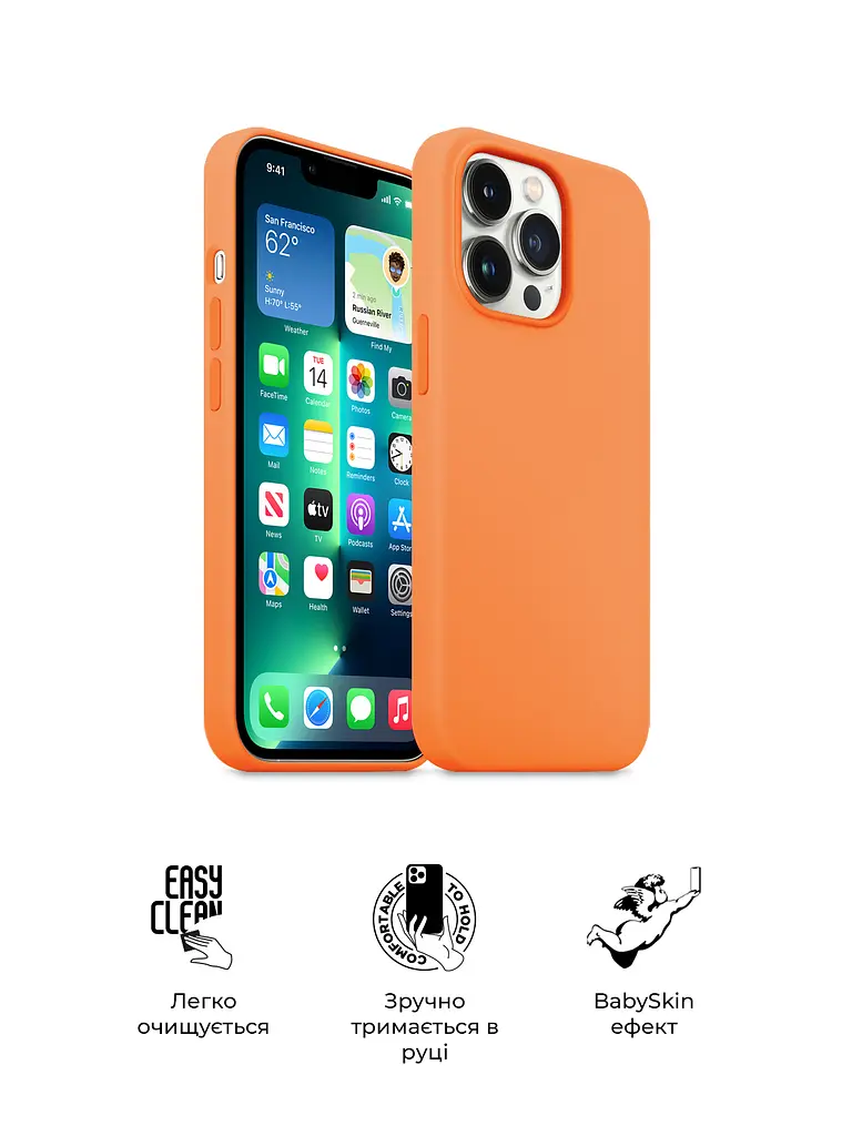 Силиконовый чехол для Apple iPhone 13 Pro, ICON2 Case, оранжевый, противоударный, панель, защита всего корпуса, матовая поверхность Soft Touch, выступает над дисплеем, совместим с защитными стеклами и пленками, с микрофиброй, ArmorStandart (ARM60490) - фото 3