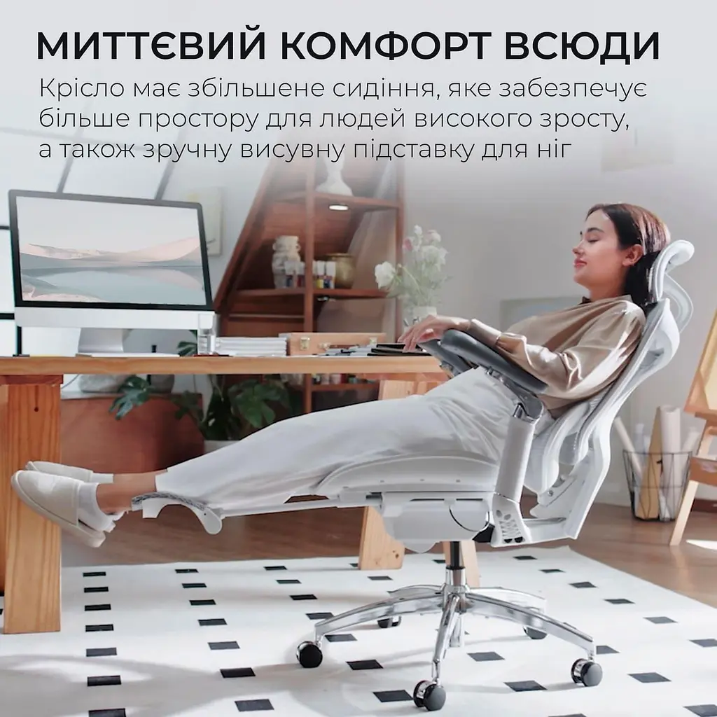 Офісне крісло Sihoo DORO C300 Pro Mesh White with footrest (DORO-C300-PRO-M102-JT) - фото 7