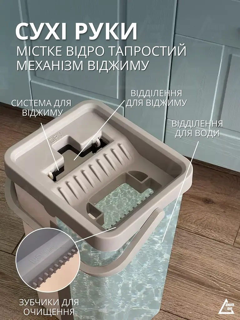 Комплект для домашнього прибирання, швабра з складною ручкою і відром для віджиму 9 л білий - фото 5
