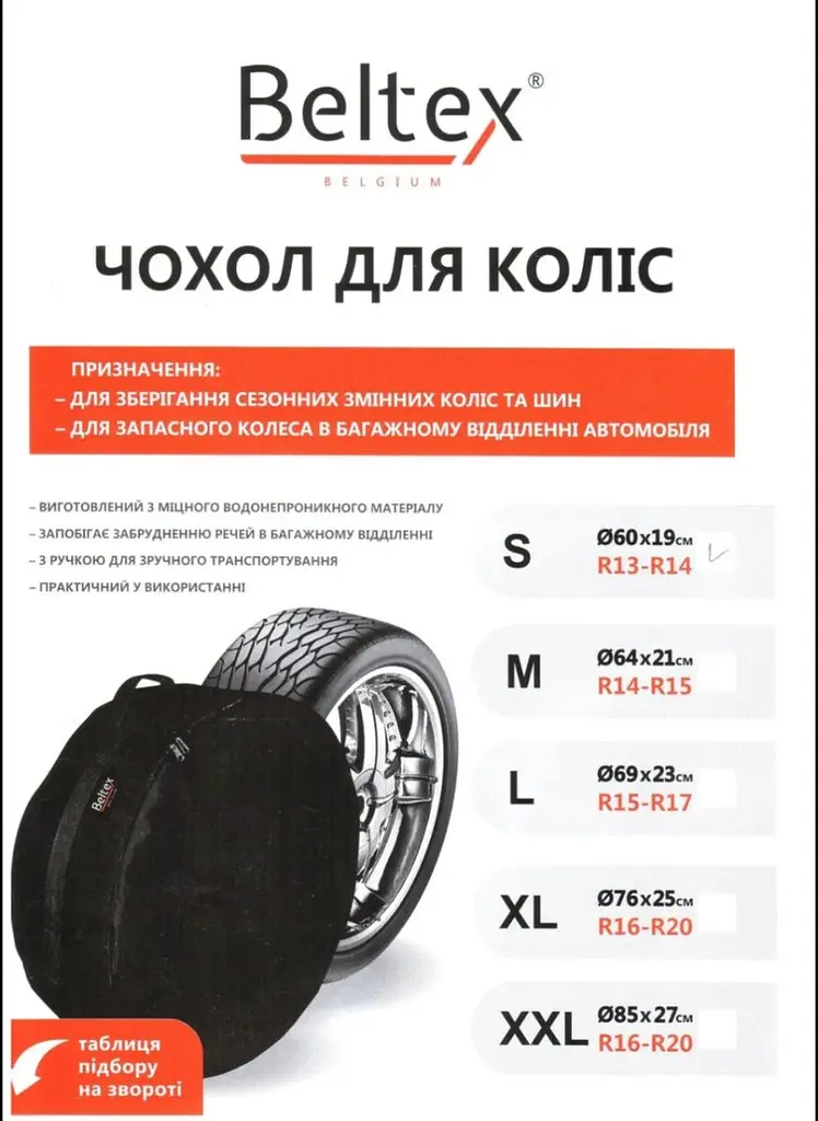 Чохол захисний для запасного колеса Beltex R13 - R14 S Ø60x19 см Чорний - фото 7