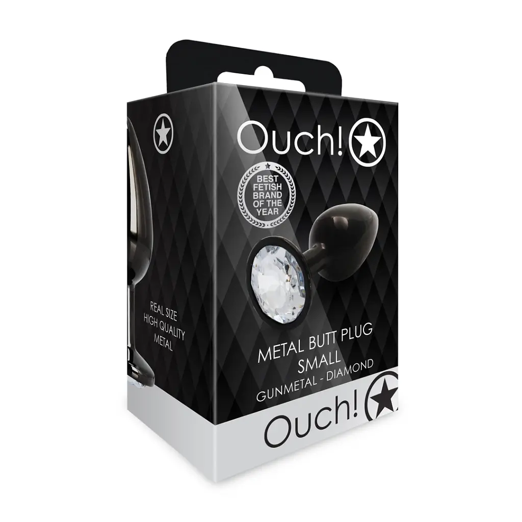 Анальна пробка Ouch! Round Gem Butt Plug S, 6.9 см (чорний) - фото 8