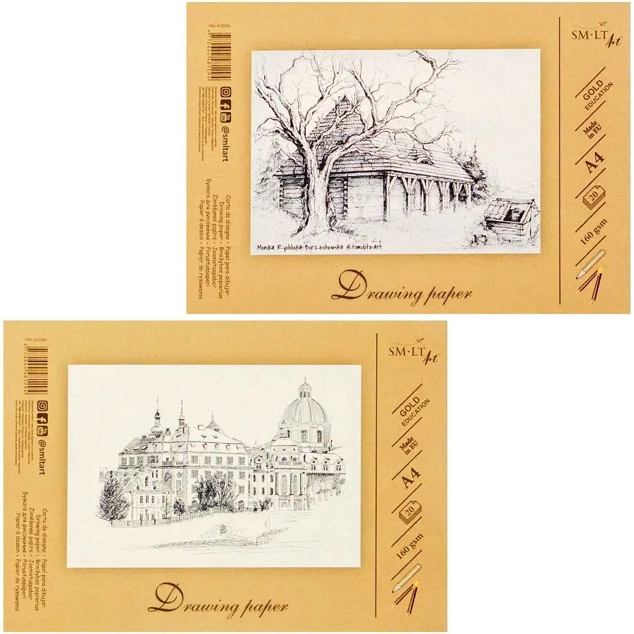 Склейка для эскизов и рисунка SM-LT Art Gold Drawing Paper 160г/м2 20л - фото 2