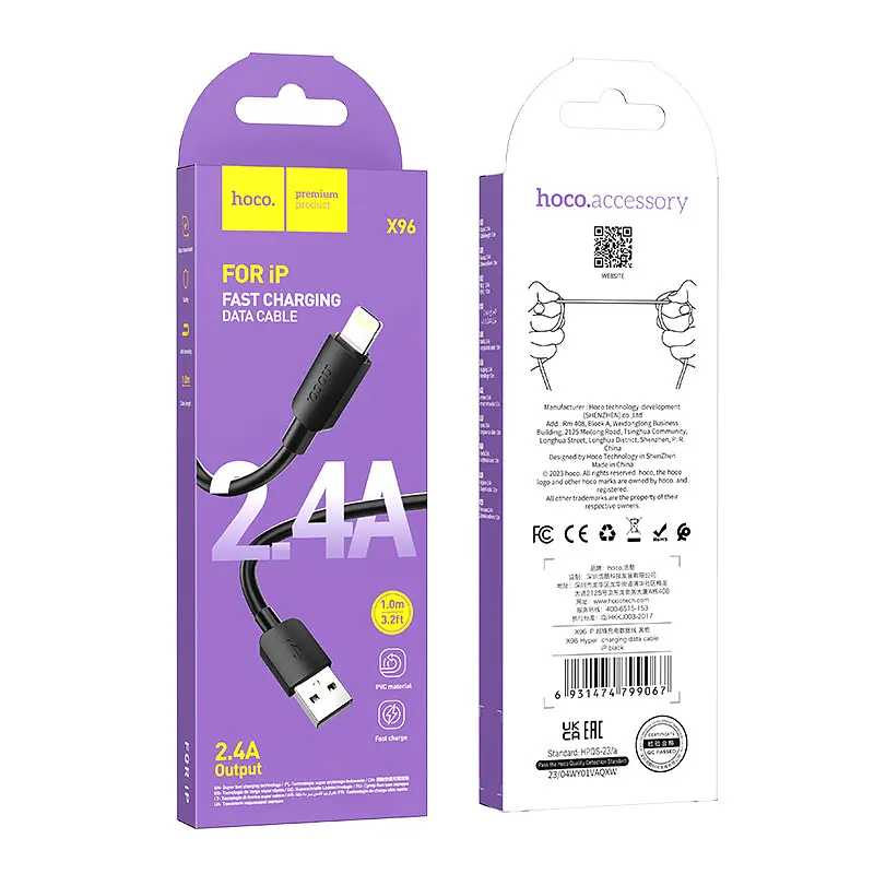 Кабель Hoco X96 Hyper charging data cable iP Черный - фото 2