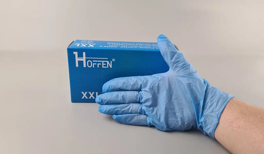 Рукавички одноразові нітрилові блакитні HOFFEN, розмір XXL, 100 шт, неопудрені, для огляду, клінінгу та сервісу - фото 3