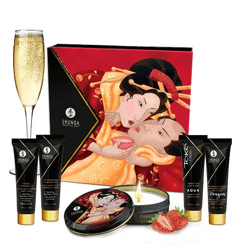 Набір Shunga Geisha Secrets Sparkling Strawberry Wine - інтимної косметики з ароматом полуничного ігристого вина