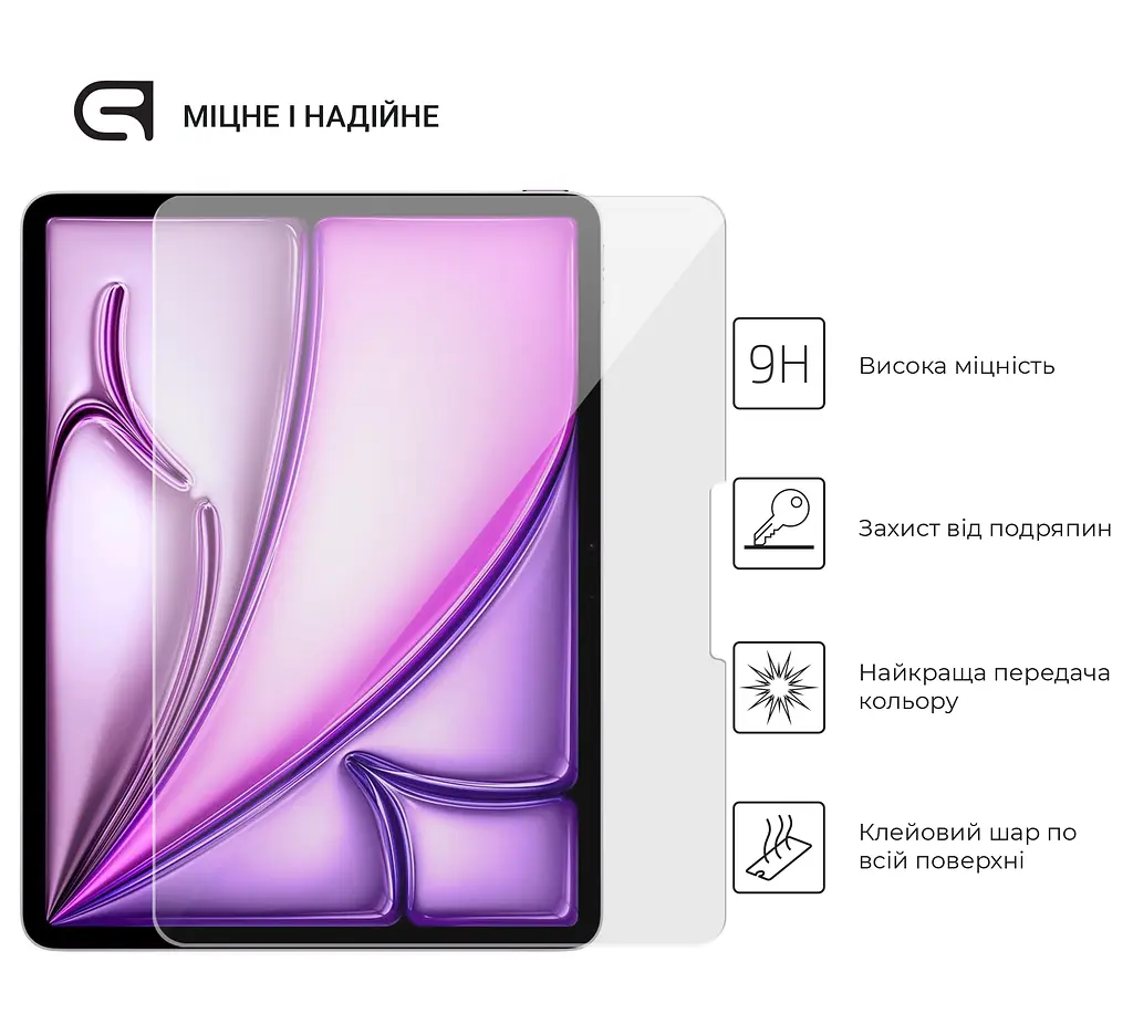 Захисне скло для планшета Apple iPad Air 13 (2024)/Pro 13 (2024)/Air 13 (2025)/Pro 13 (2025) M5/Air 13 (2026), Glass.CR, загартоване скло 9H, 2.5D, повне проклеювання, з олеофобним покриттям - фото 2