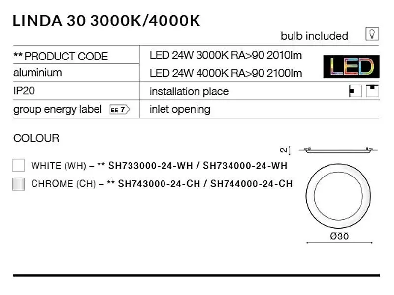 Потолочный светильник Azzardo AZ2248 LINDA 30 WH 3000K (SH733000-24-WH) - фото 3