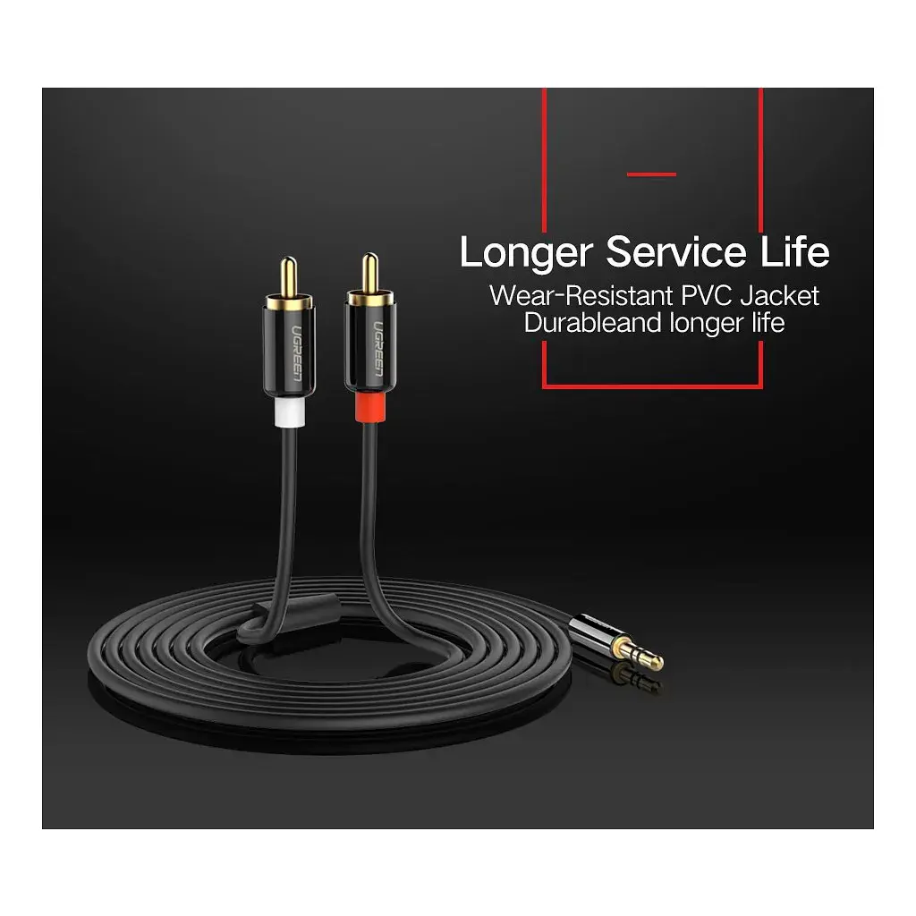 Кабель мультимедійний 3.5mm M to 2xRCA M 5.0m AV116 black Ugreen (10591) - фото 12